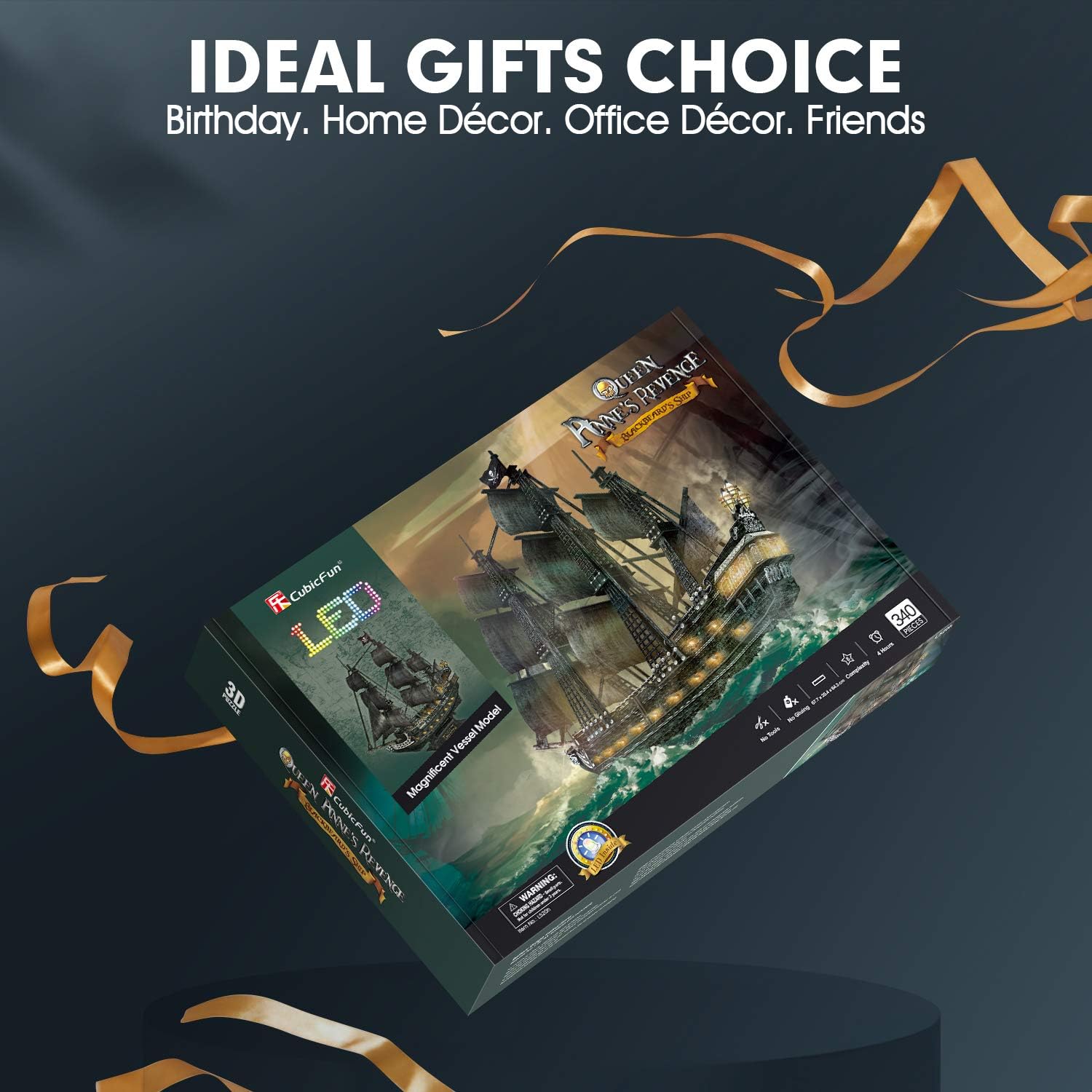 Cubicfun 3d Puzzle Led Pirata Barco 27'' Modelo Barco Velero