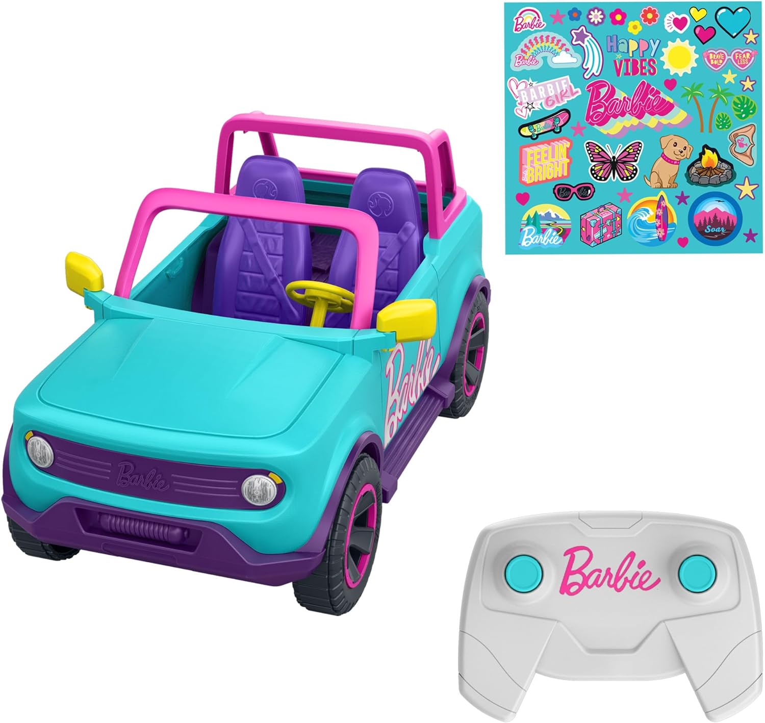 Carro Hot Wheels Barbie Rc Suv, Control Remoto Y Pegatinas