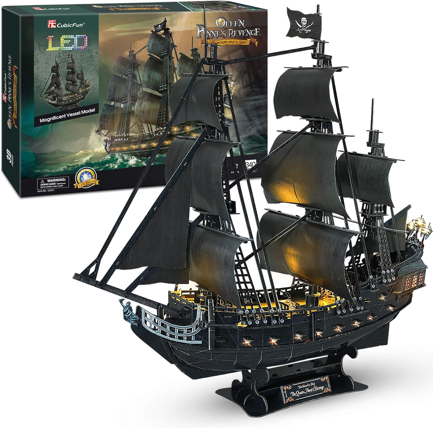 Cubicfun 3d Puzzle Led Pirata Barco 27'' Modelo Barco Velero