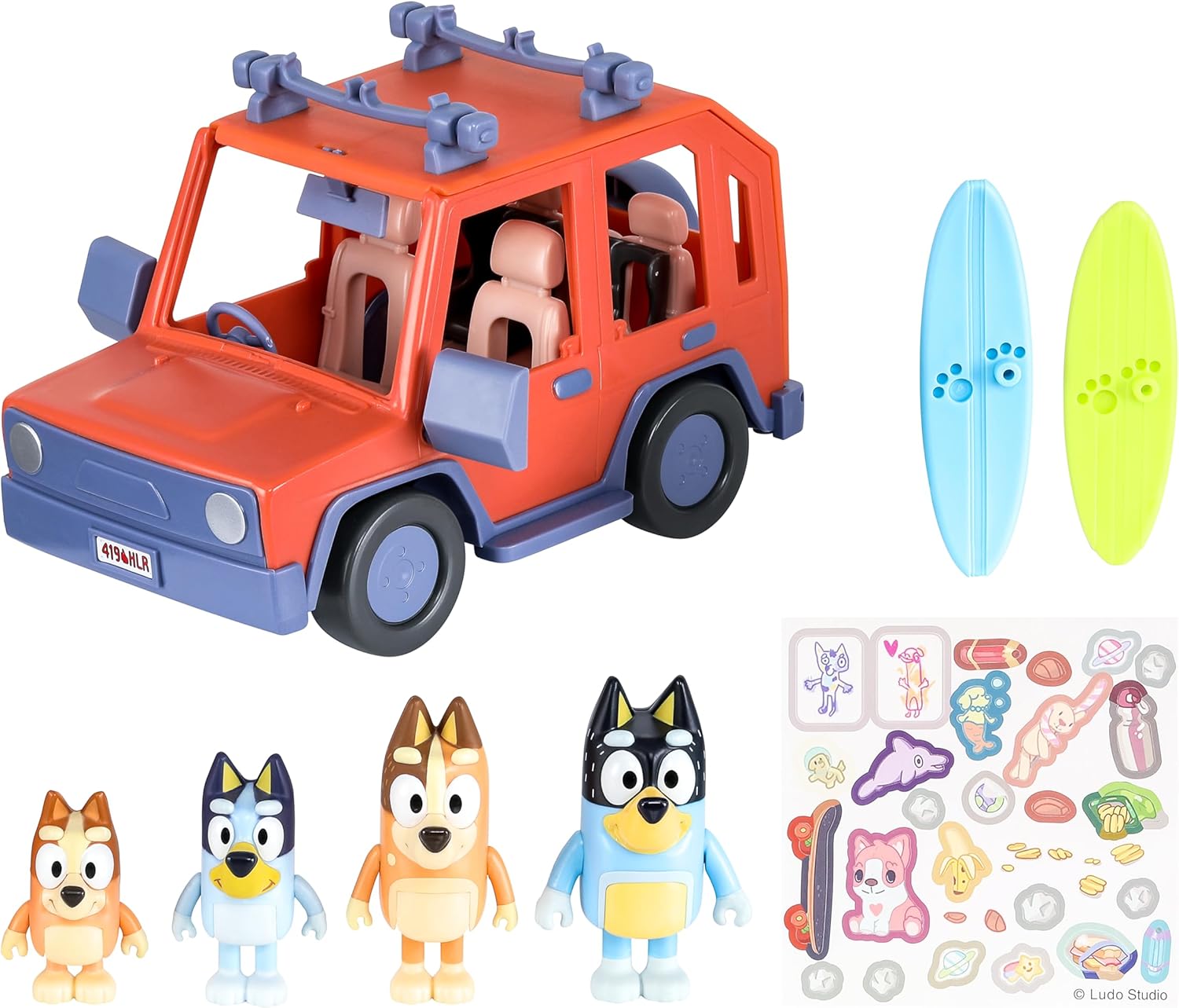 Set Vehículo 4x4 Familia Bluey + 4 Figuras + Accesorios
