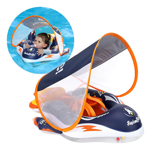 Flotador Inflable Swimbobo Para Bebé Con Soporte Y Toldo Azul