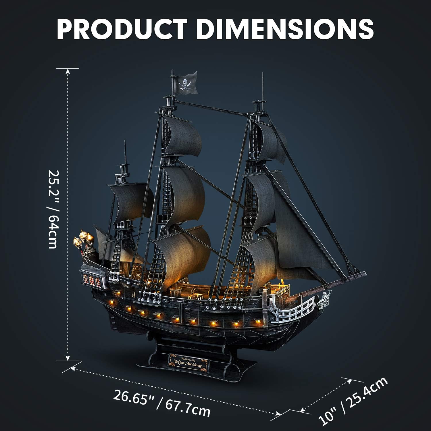 Cubicfun 3d Puzzle Led Pirata Barco 27'' Modelo Barco Velero