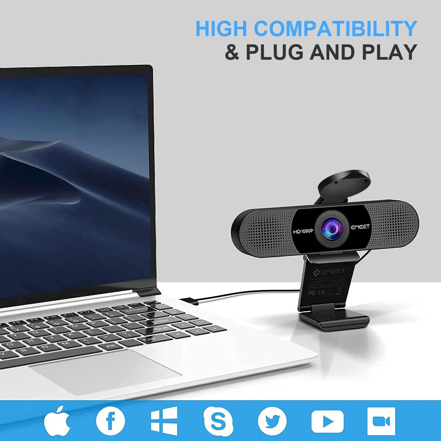 Cámara Web Hd De 1080p Con Doble Micrófono Usb · Emeet C960