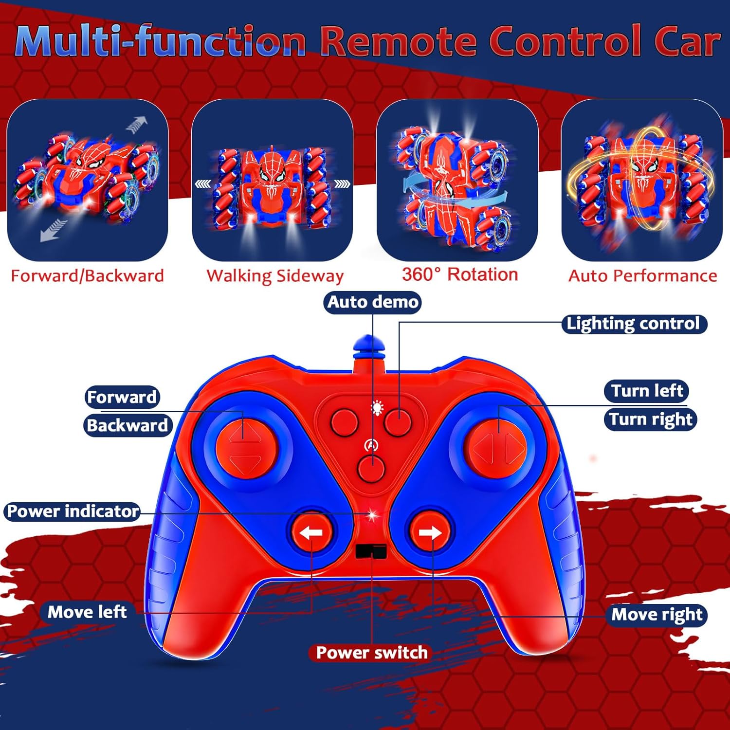 Spiderman Coche Control Remoto, Doble Cara 360° Acrobacias