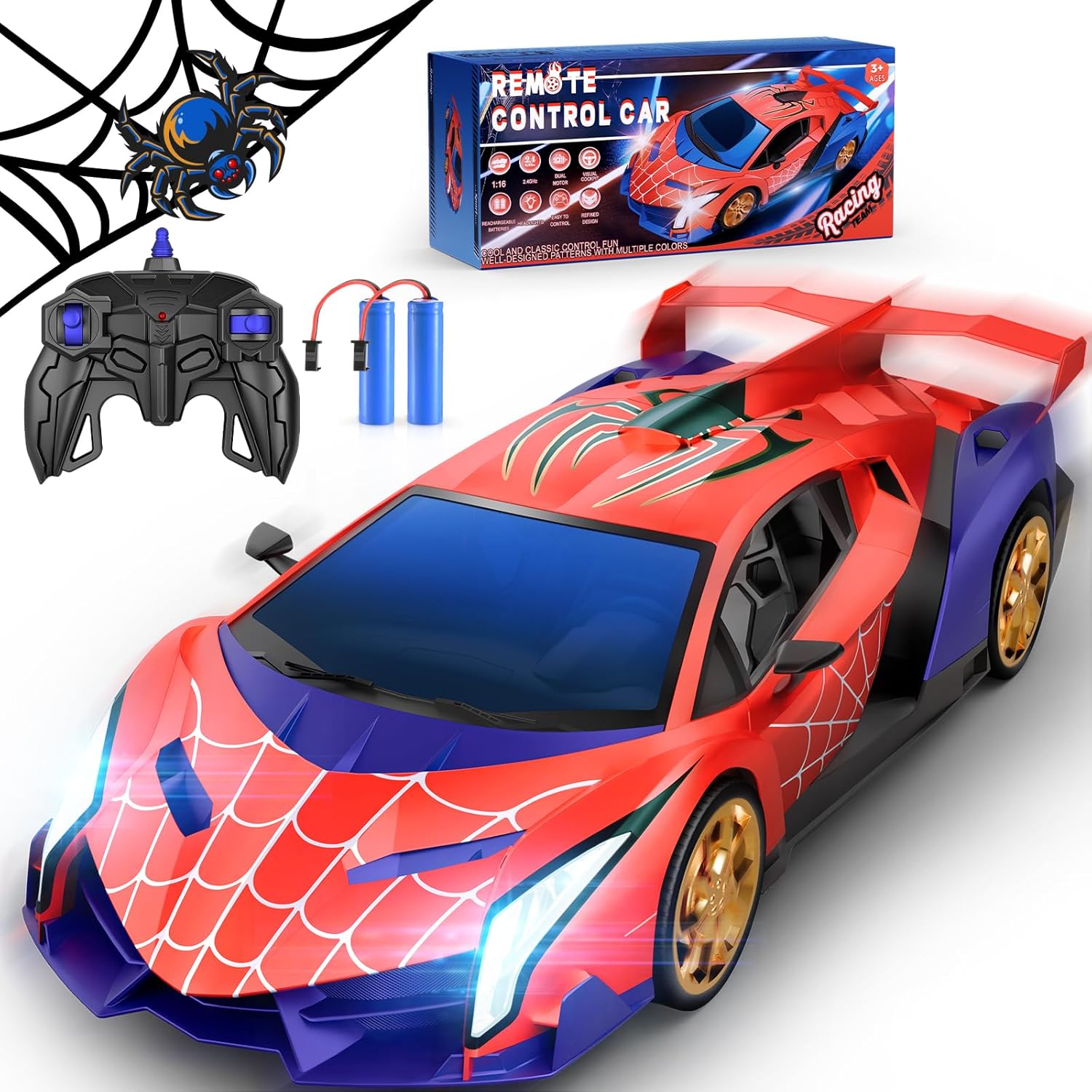 Carro A Control Remoto Spiderman 1:16, 2.4ghz Con Luces