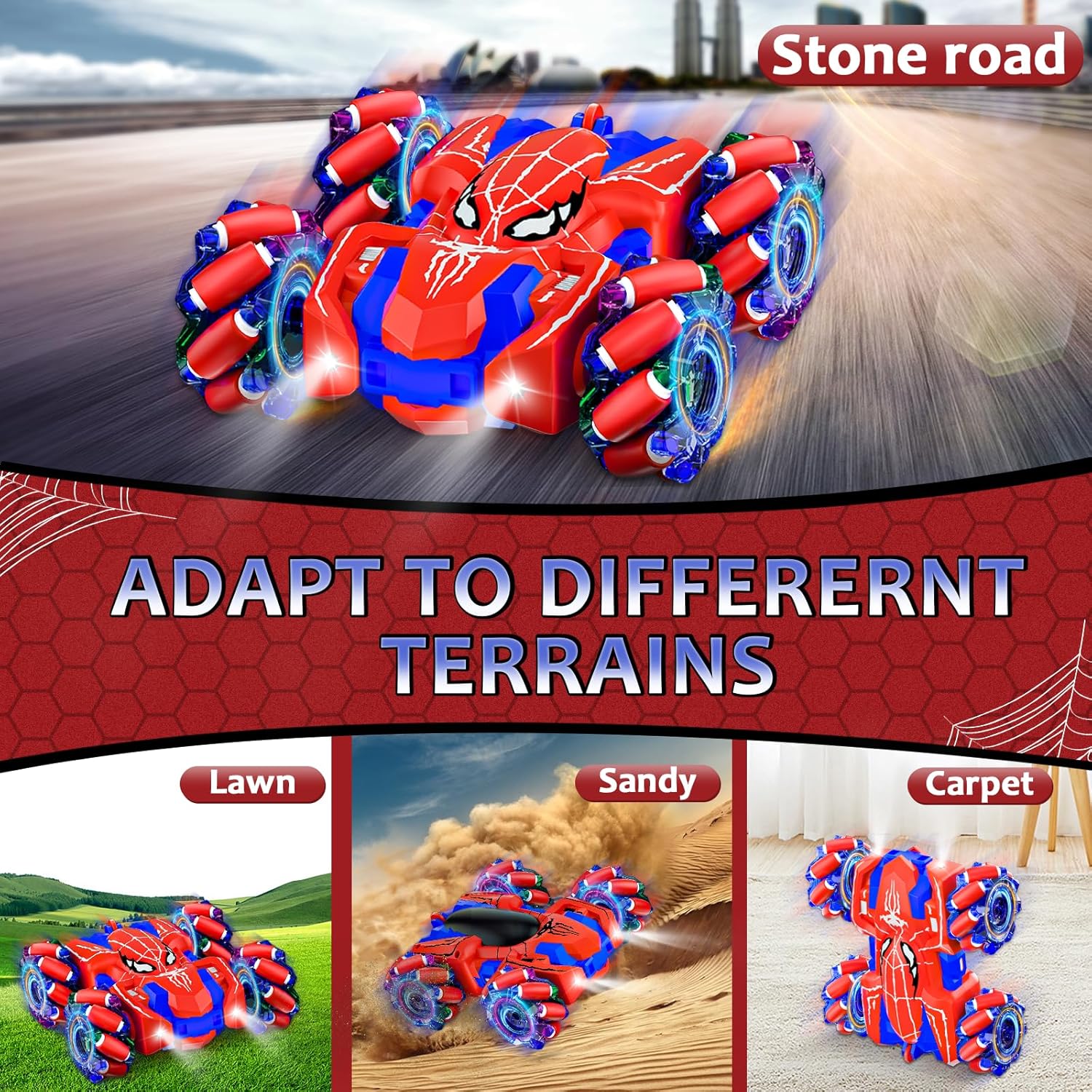 Spiderman Coche Control Remoto, Doble Cara 360° Acrobacias