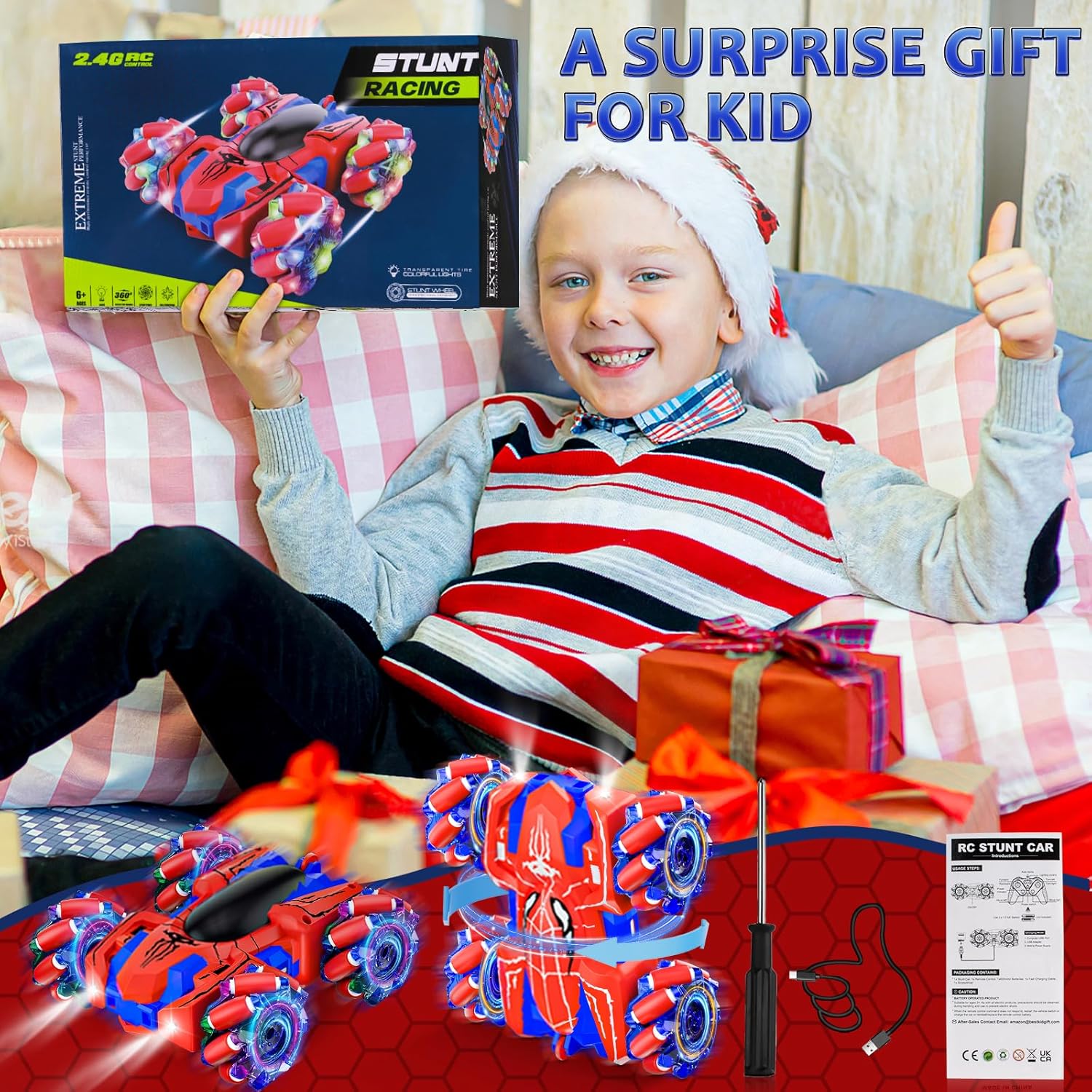 Spiderman Coche Control Remoto, Doble Cara 360° Acrobacias