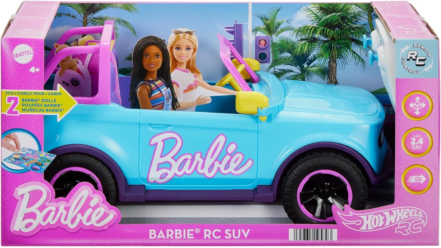 Carro Hot Wheels Barbie Rc Suv, Control Remoto Y Pegatinas