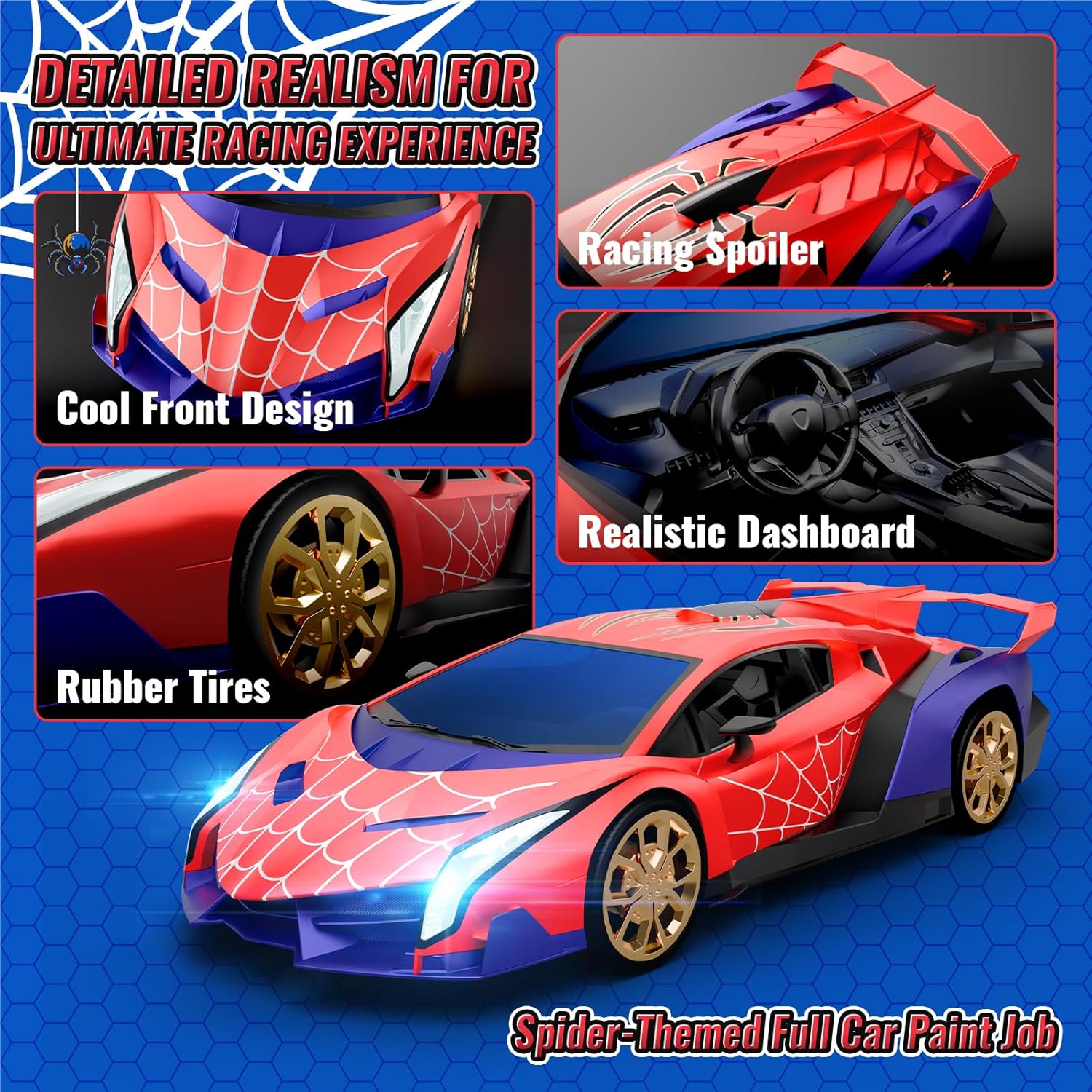 Carro A Control Remoto Spiderman 1:16, 2.4ghz Con Luces