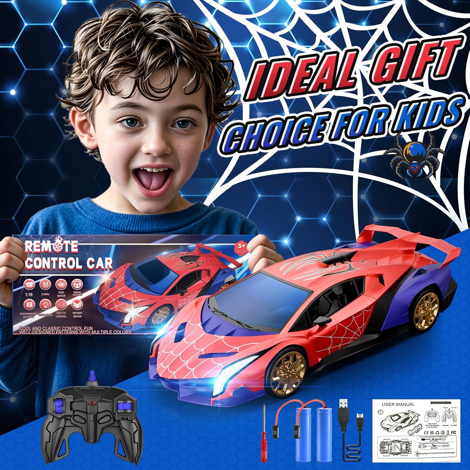 Carro A Control Remoto Spiderman 1:16, 2.4ghz Con Luces