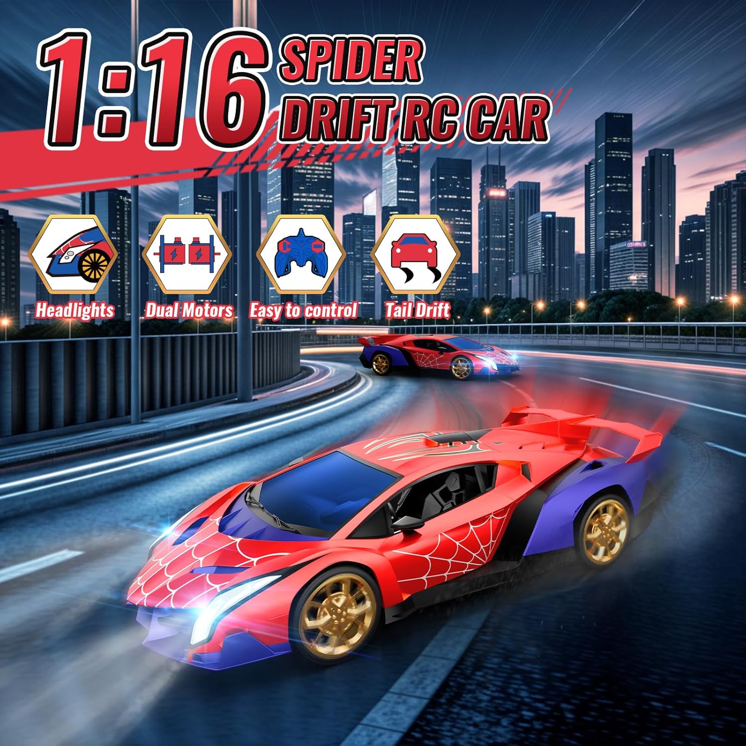 Carro A Control Remoto Spiderman 1:16, 2.4ghz Con Luces