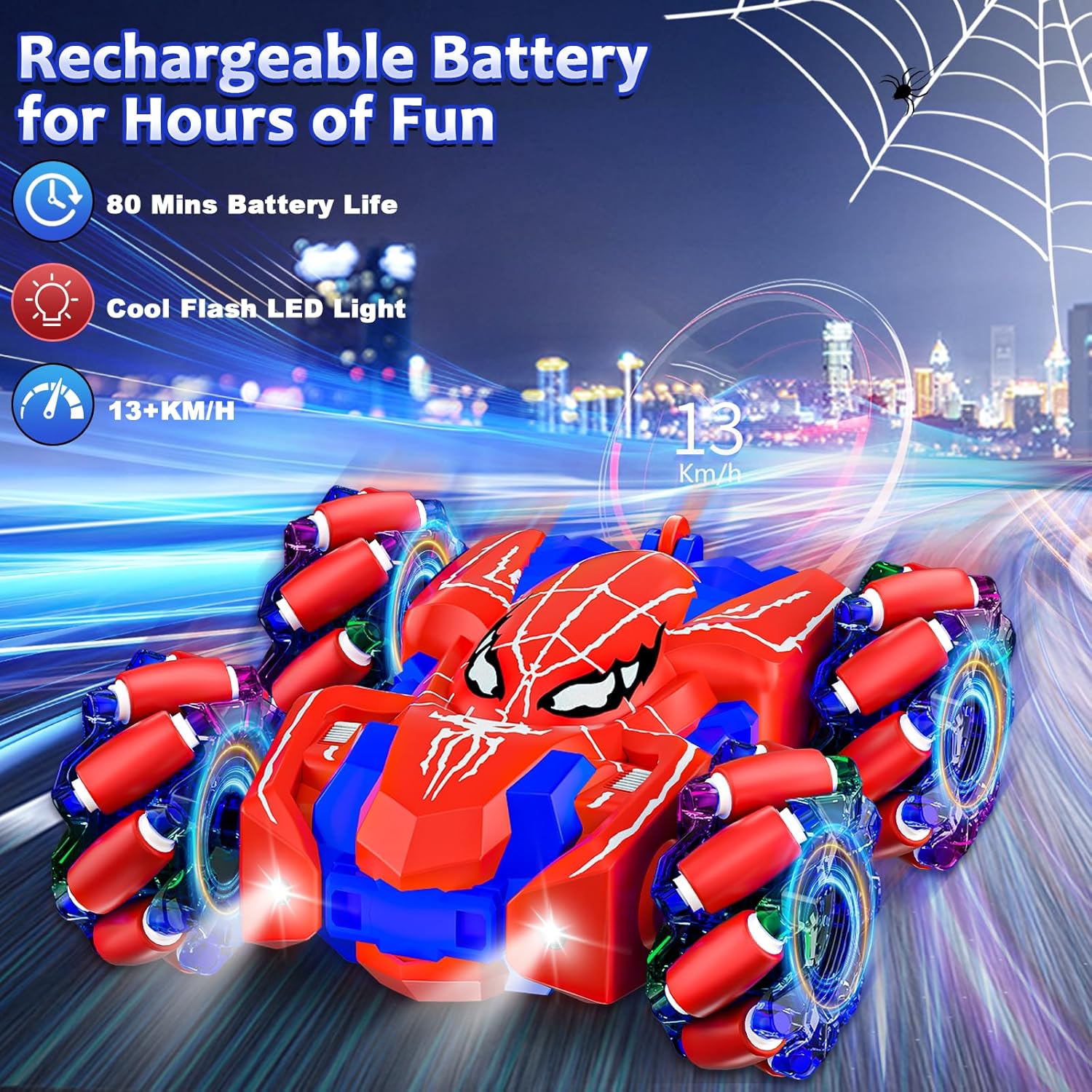 Spiderman Coche Control Remoto, Doble Cara 360° Acrobacias