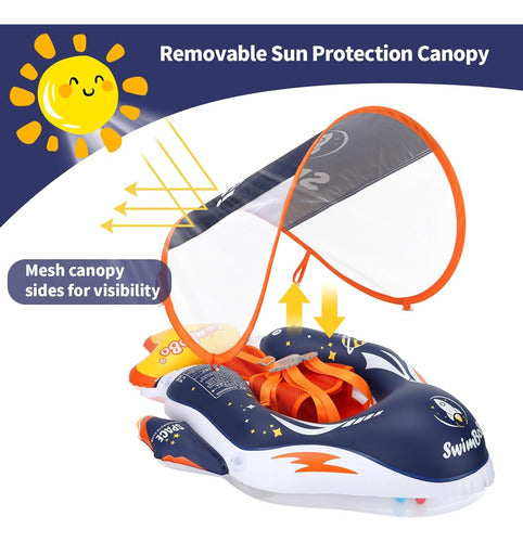 Flotador Inflable Swimbobo Para Bebé Con Soporte Y Toldo Azul