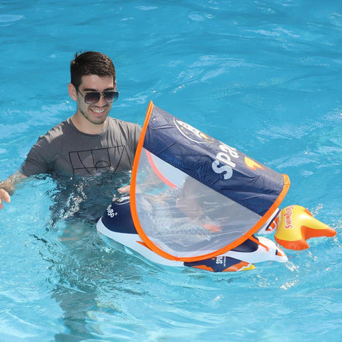 Flotador Inflable Swimbobo Para Bebé Con Soporte Y Toldo Azul
