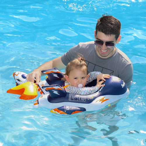 Flotador Inflable Swimbobo Para Bebé Con Soporte Y Toldo Azul