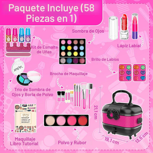 Kit De Maquillaje De 58 Piezas Para Niñas, Lavables