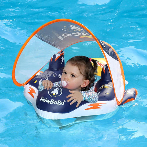 Flotador Inflable Swimbobo Para Bebé Con Soporte Y Toldo Azul
