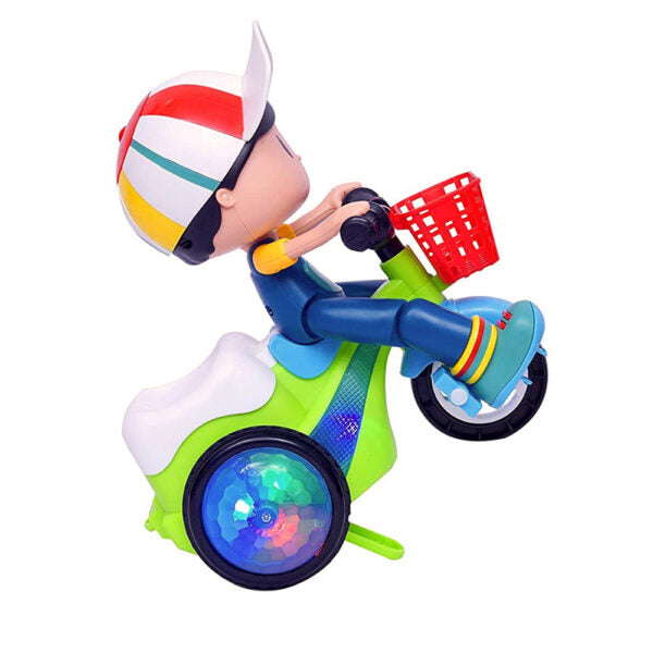 Niño En Bicicleta Luz, Movimiento - Pedalea Y Hace Acrobacia