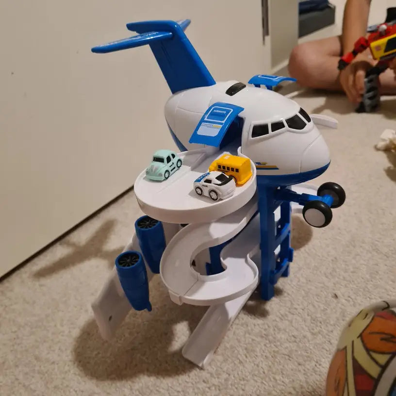 Avión de juguete para niños, plegable pista con carros de fundición a presión